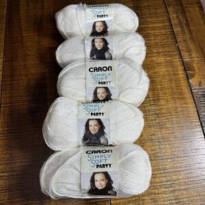 Yarnspirations Caron Simply Soft Party Yarn 5 Skeins Snow Sparkle NEW 164 Yd Ea